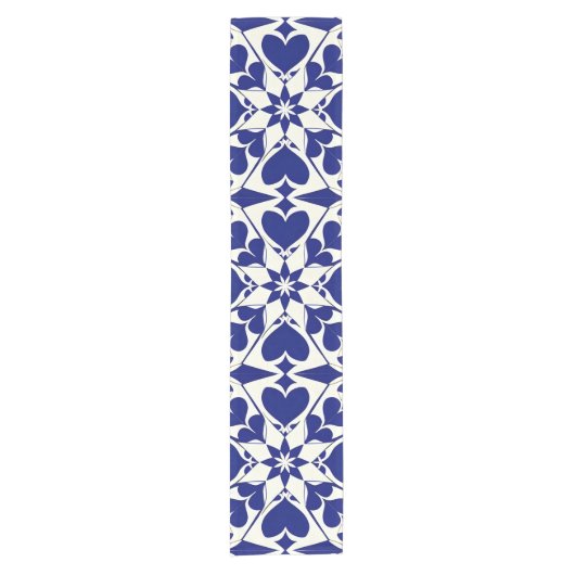 Elegant blauw-wit bloempatroon korte tafelloper (Voorkant)