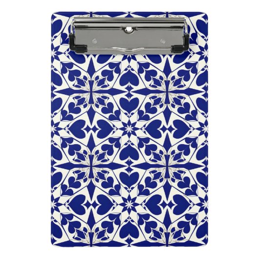Elegant blauw-wit bloempatroon mini klembord (Voorkant)