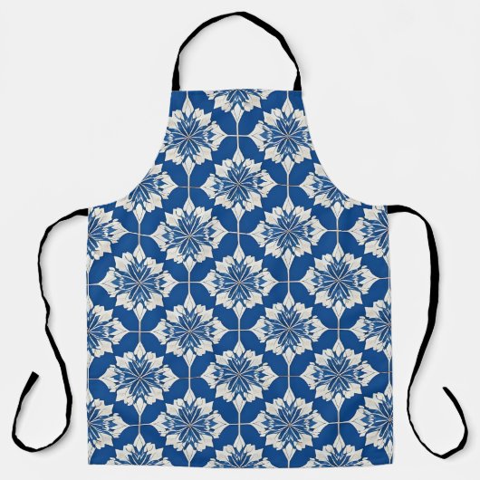 Elegant blauw-wit bloempatroon schort (Voorkant)