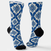 Elegant blauw-wit bloempatroon sokken (Gebogen)
