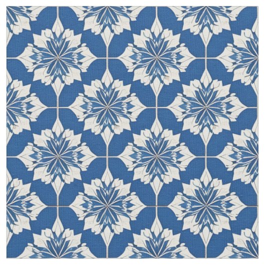 Elegant blauw-wit bloempatroon stof (Close Up)