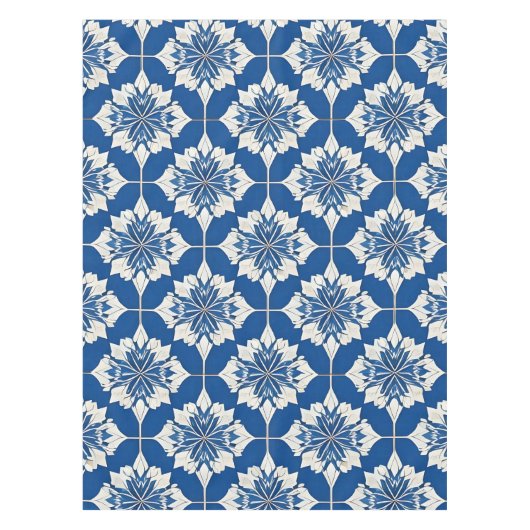 Elegant blauw-wit bloempatroon tafelkleed (Voorkant)