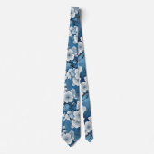 Elegant Blauw Wit Bloesem Werk Bruiloft Hals Stropdas (Voorkant)