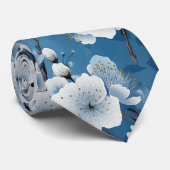 Elegant Blauw Wit Bloesem Werk Bruiloft Hals Stropdas (Opgerold)