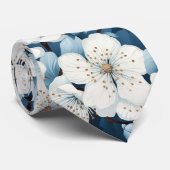 Elegant Blauw Wit Bloesem Werk Bruiloft Hals Stropdas (Opgerold)