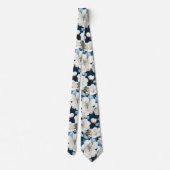 Elegant Blauw Wit Bloesem Werk Bruiloft Hals Stropdas (Achterkant)
