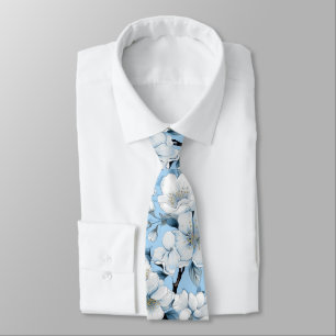 Elegant Blauw Wit Bloesem Werk Bruiloft Hals Stropdas