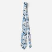 Elegant Blauw Wit Bloesem Werk Bruiloft Hals Stropdas (Voorkant)