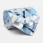 Elegant Blauw Wit Bloesem Werk Bruiloft Hals Stropdas (Opgerold)