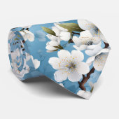 Elegant Blauw Wit Bloesem Werk Bruiloft Hals Stropdas (Opgerold)