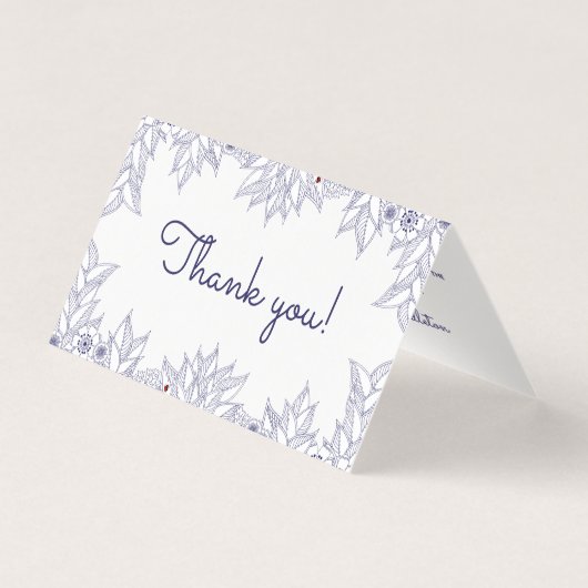 Elegant Blauw Wit Bruiloft Dank u Kaart (Voorkant)