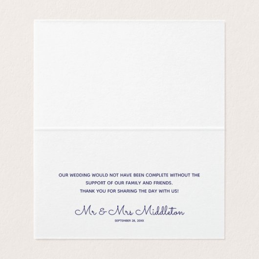 Elegant Blauw Wit Bruiloft Dank u Kaart (Binnenkant ongevouwen)