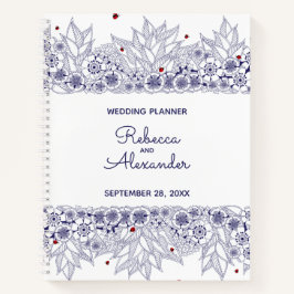 Elegant Blauw Wit Bruiloft Planner Notitieboek