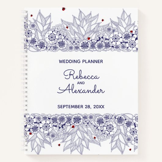 Elegant Blauw Wit Bruiloft Planner Notitieboek (Voorkant)