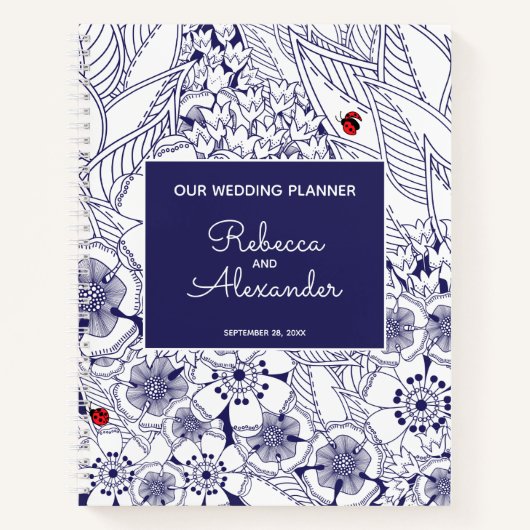 Elegant Blauw Wit Bruiloft Planning Notitieboek (Voorkant)