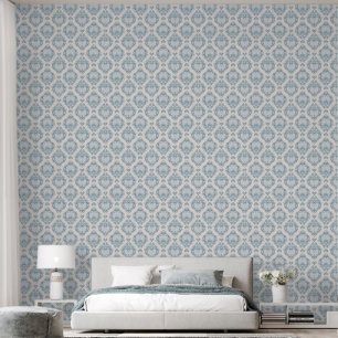 Elegant Blauw Wit Damast Patroon Stok op Peel Behang