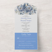 Elegant Blauw Wit en Grijs Bloemen Bruiloft All In One Uitnodiging (Binnen)