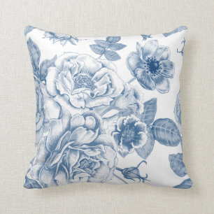 Elegant blauw wit  floraal decor kussen