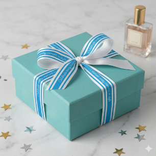 Elegant Blauw & Wit Gepersonaliseerd Citaat Satijnen Lint