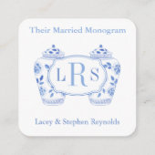 Elegant Blauw Wit Getrouwd Monogrammen Vrijgezelle Informatiekaartje (Achterkant)