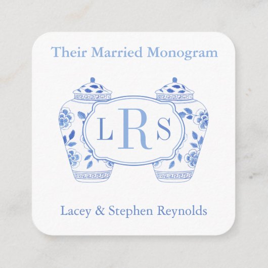 Elegant Blauw Wit Getrouwd Monogrammen Vrijgezelle Informatiekaartje (Achterkant)