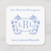 Elegant Blauw Wit Getrouwd Monogrammen Vrijgezelle Informatiekaartje (Voorkant)