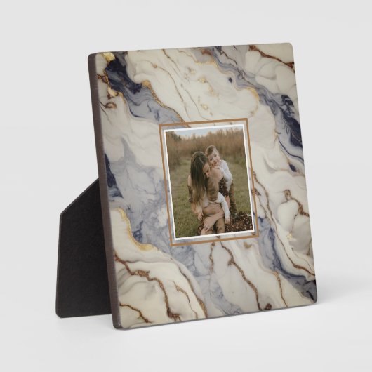 Elegant blauw wit goud koper marmer graniet fotoplaat (Voorkant)