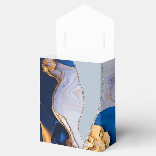 Elegant Blauw Wit Goud Marmer Bedankdoosjes (Geopend)