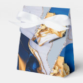Elegant Blauw Wit Goud Marmer Bedankdoosjes (Voorkant Zijde)