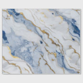 Elegant blauw wit goud marmer graniet patroon cadeaupapier (Vlak)