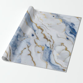 Elegant blauw wit goud marmer graniet patroon cadeaupapier