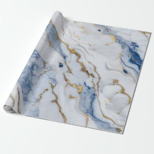 Elegant blauw wit goud marmer graniet patroon cadeaupapier