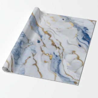 Elegant blauw wit goud marmer graniet patroon cadeaupapier