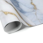 Elegant blauw wit goud marmer graniet patroon cadeaupapier (Rol Hoek)