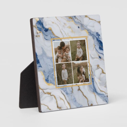 Elegant blauw wit goud marmer graniet patroon fotoplaat (Voorkant)