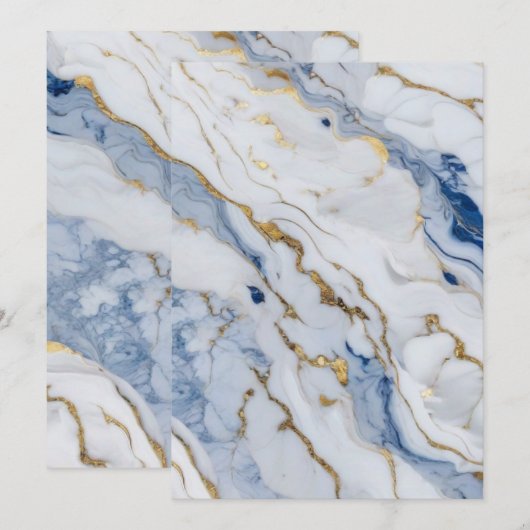 Elegant blauw wit goud marmer graniet patroon kaart (Voorkant / Achterkant)