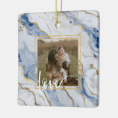 Elegant blauw wit goud marmer graniet patroon keramisch ornament (Links)