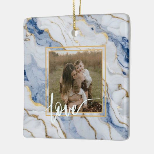 Elegant blauw wit goud marmer graniet patroon keramisch ornament (Links)