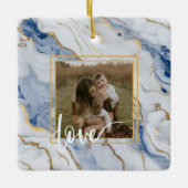 Elegant blauw wit goud marmer graniet patroon keramisch ornament (Voorkant)