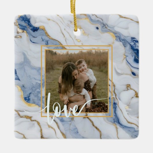 Elegant blauw wit goud marmer graniet patroon keramisch ornament (Voorkant)