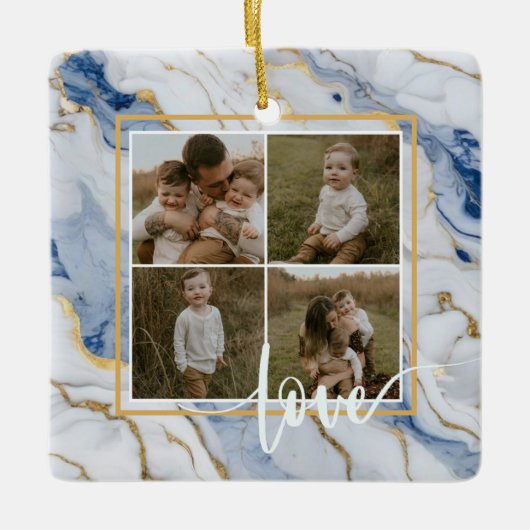 Elegant blauw wit goud marmer graniet patroon keramisch ornament (Voorkant)