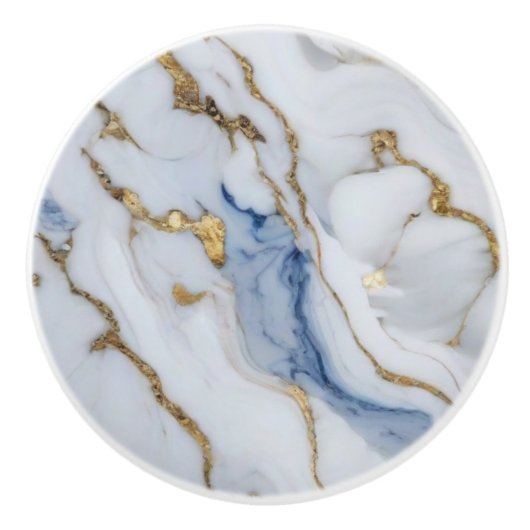 Elegant blauw wit goud marmer graniet patroon keramische knop (Voorkant)