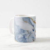 Elegant blauw wit goud marmer graniet patroon koffiemok (Voorkant links)