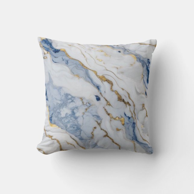 Elegant blauw wit goud marmer graniet patroon kussen (Voorkant)