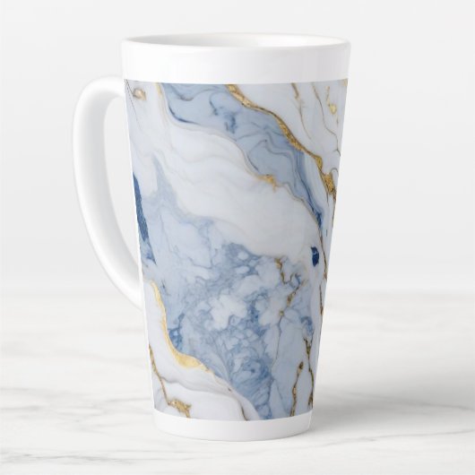 Elegant blauw wit goud marmer graniet patroon latte mok (Linkerhoek)