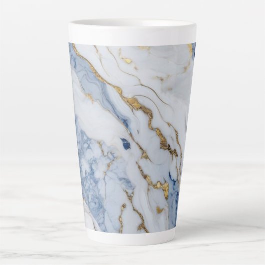 Elegant blauw wit goud marmer graniet patroon latte mok (Voorkant)