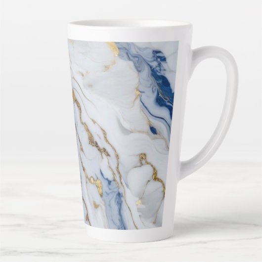 Elegant blauw wit goud marmer graniet patroon latte mok (Rechts)