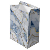 Elegant blauw wit goud marmer graniet patroon medium cadeauzakje (Voorkant Gekanteld)