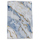 Elegant blauw wit goud marmer graniet patroon medium cadeauzakje (Voorkant)