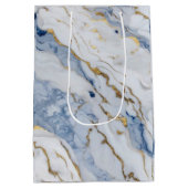 Elegant blauw wit goud marmer graniet patroon medium cadeauzakje (Achterkant)